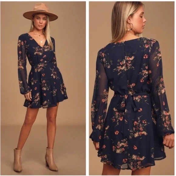 Lulus Dresses Nwot Lulus Always Yours Navy Blue Floral Print